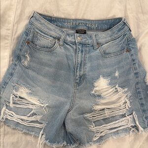 American Eagle Women's Distressed Denim Shorts - Light Blue